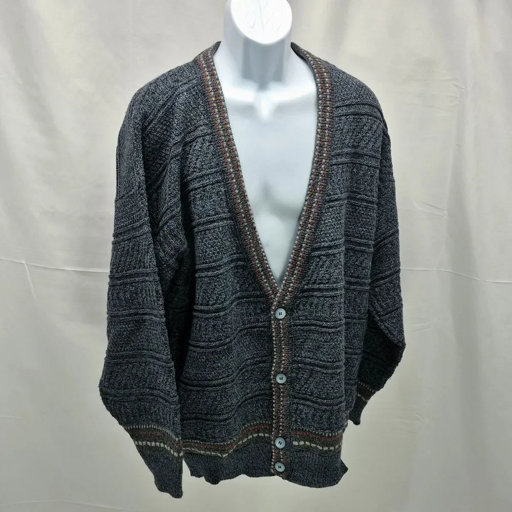 Vintage 90s Cambio Italia Men 2X Wool Blend V-Neck Cardigan Sweater Grandpa Core